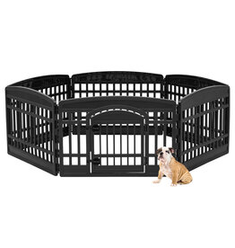 IRIS Indoor play run for dogs, Outdoor with 6 panels and lockable door, H60cm, Black, Plastic, CI-606E
