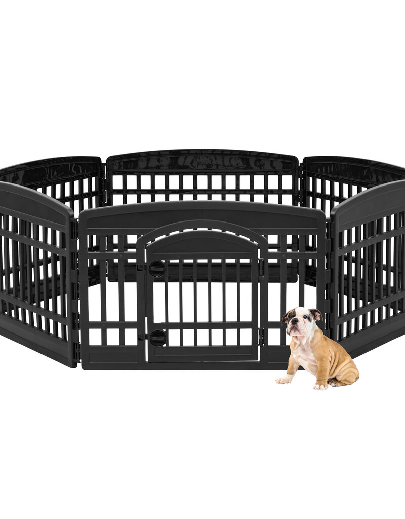 IRIS Binnenspeelren voor honden, Buiten met 6 panelen en afsluitbare deur, H60cm, Zwart, Plastic, CI-606E