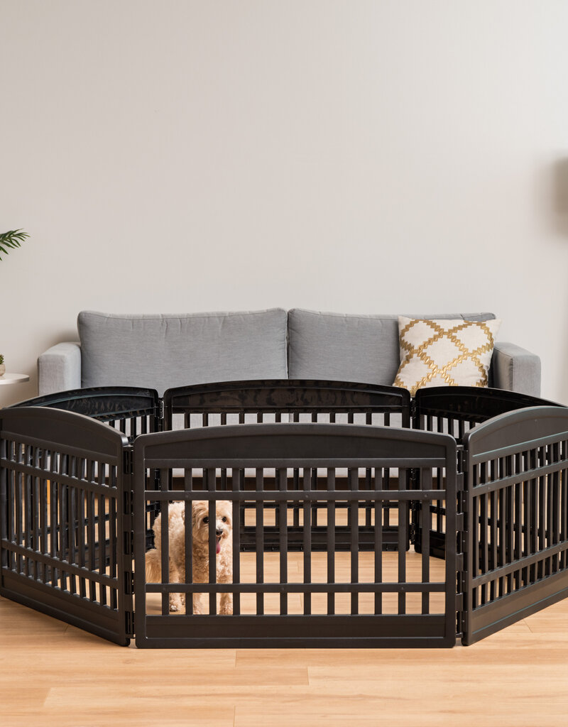 IRIS Binnenspeelren voor honden, Buiten met 6 panelen en afsluitbare deur, H60cm, Zwart, Plastic, CI-606E