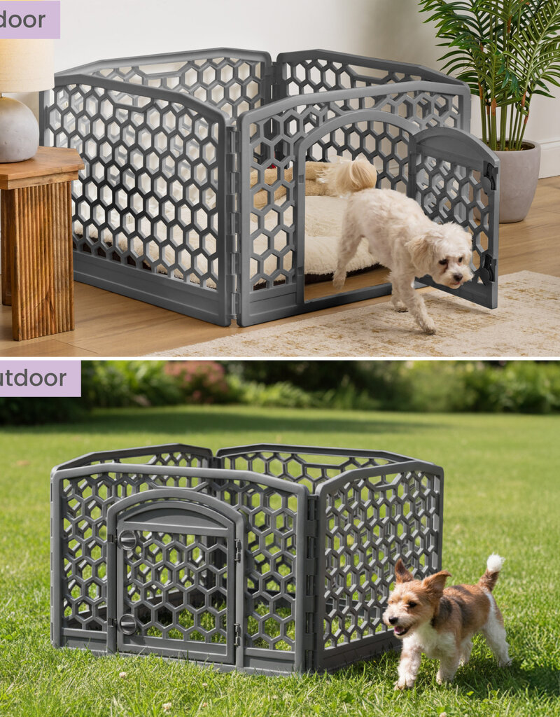 IRIS binnen- en buitenhondenbox, 4 panelen, bijtbestendig, H58cm, grijs, plastic, CI-584HC