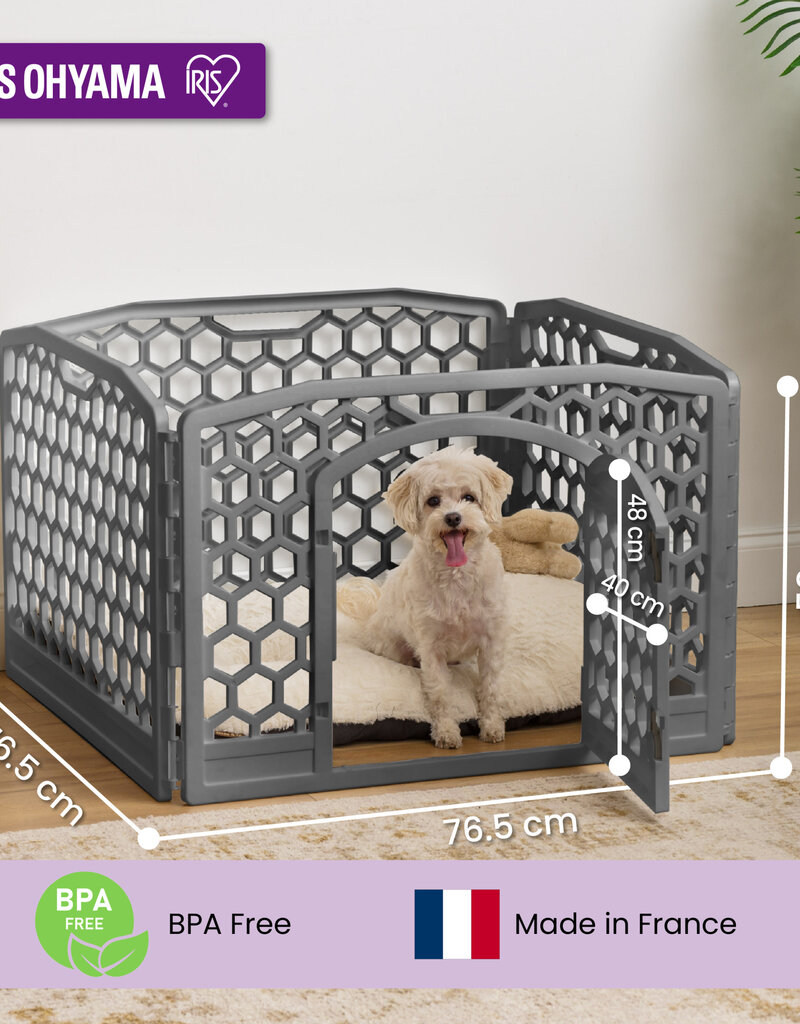 IRIS binnen- en buitenhondenbox, 4 panelen, bijtbestendig, H58cm, grijs, plastic, CI-584HC