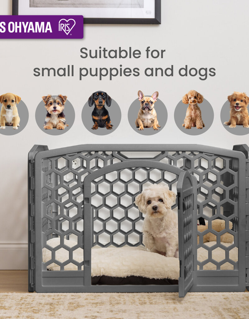 IRIS binnen- en buitenhondenbox, 4 panelen, bijtbestendig, H58cm, grijs, plastic, CI-584HC