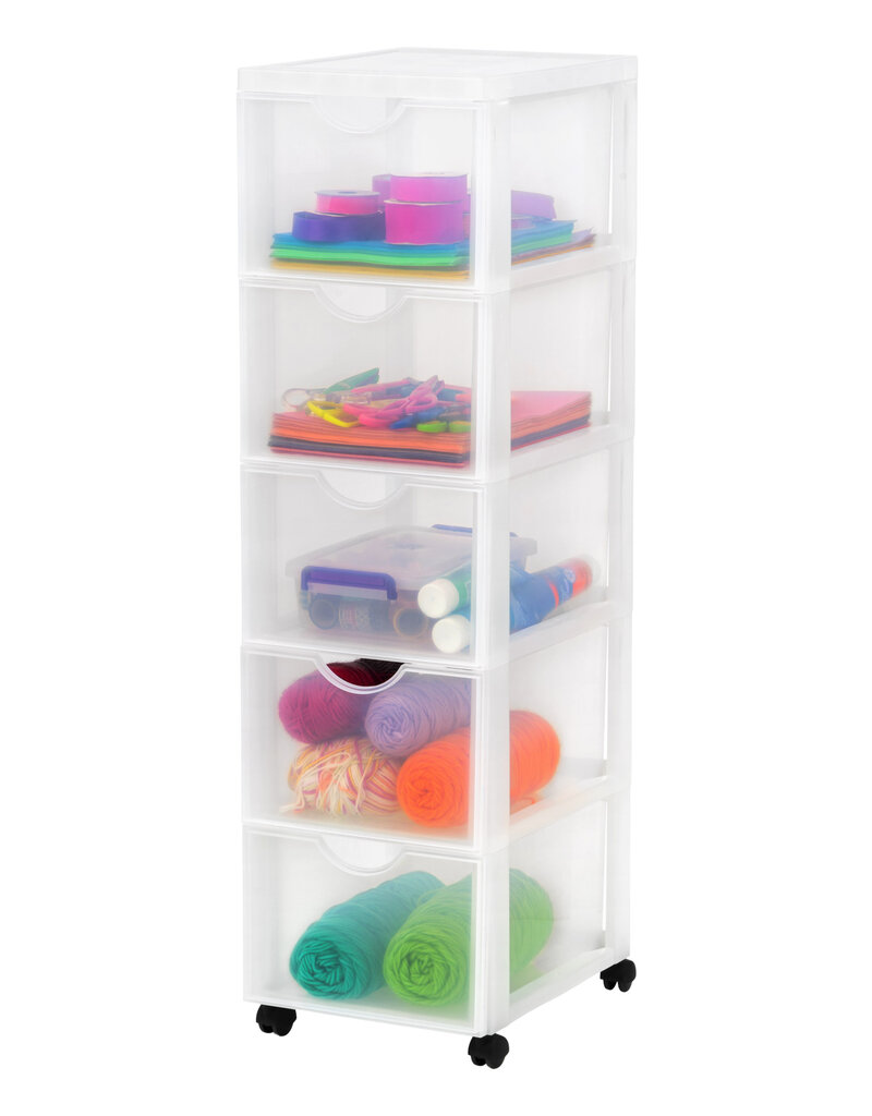 IRIS plastic opbergtoren op wielen, 5 grote lades, wit, DDDC-305