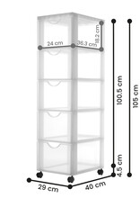 IRIS plastic opbergtoren op wielen, 5 grote lades, wit, DDDC-305