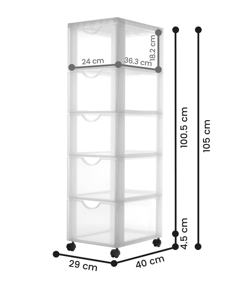 IRIS plastic opbergtoren op wielen, 5 grote lades, wit, DDDC-305