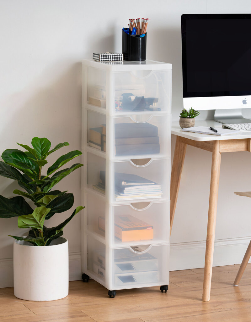 IRIS plastic opbergtoren op wielen, 5 grote lades, wit, DDDC-305