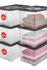 IRIS Plastic Opbergdozen met deksel, 45L, Set van 6, Zwart, NTB-45