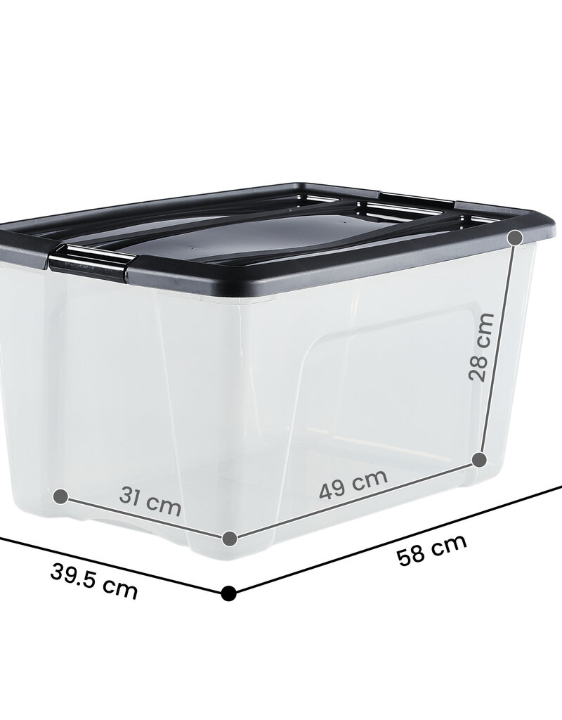 IRIS Plastic Opbergdozen met deksel, 45L, Set van 6, Zwart, NTB-45