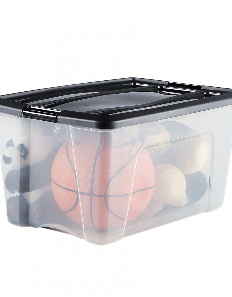 IRIS Plastic Opbergdozen met deksel, 45L, Set van 6, Zwart, NTB-45