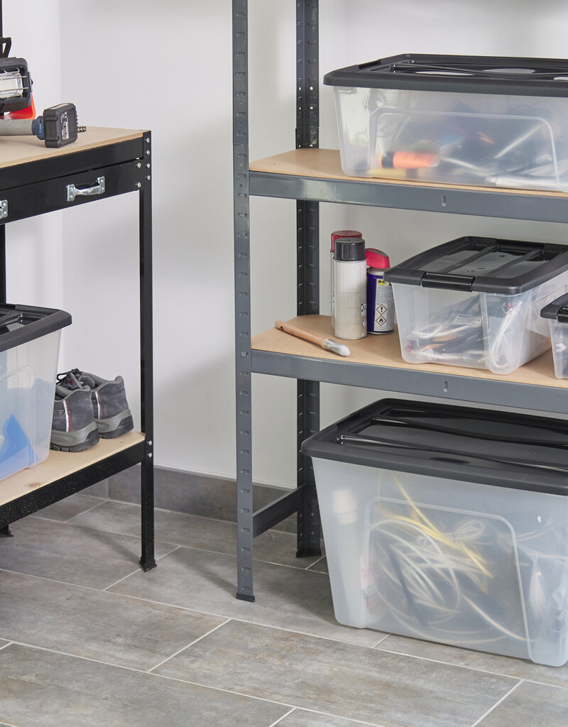 IRIS Plastic Opbergdozen met deksel, 45L, Set van 6, Zwart, NTB-45