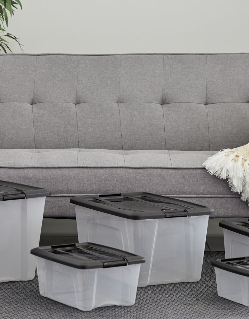 IRIS Plastic Opbergdozen met deksel, 45L, Set van 6, Zwart, NTB-45