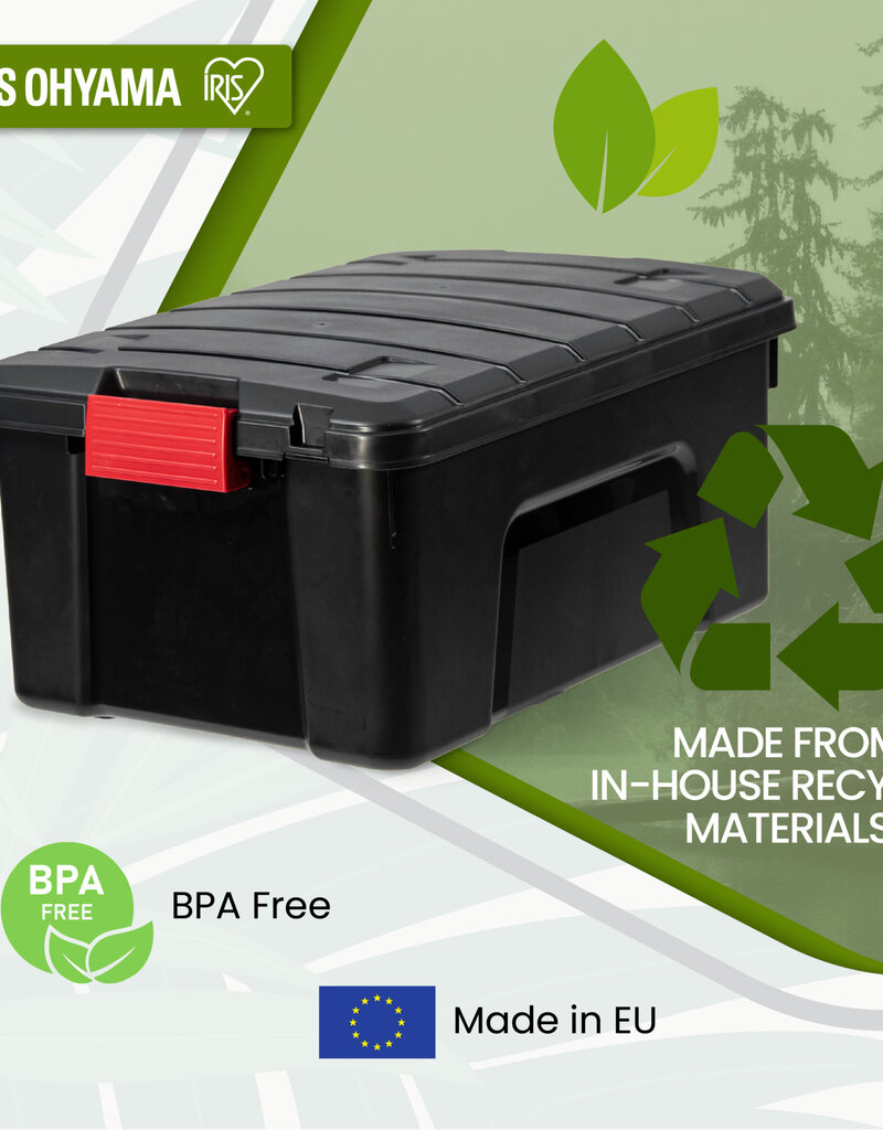 IRIS Duurzame Plastic Opbergkoffer, 40L, Set van 3, Zwart, SIA-40