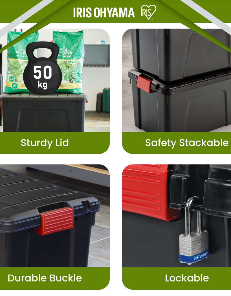 IRIS Duurzame Plastic Opbergkoffer, 40L, Set van 3, Zwart, SIA-40