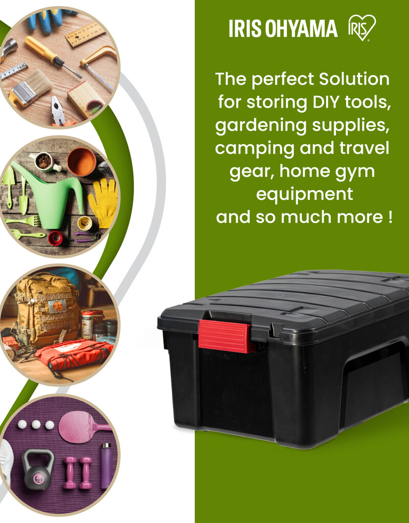 IRIS Duurzame Plastic Opbergkoffer, 40L, Set van 3, Zwart, SIA-40