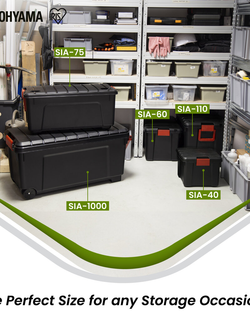 IRIS Duurzame Plastic Opbergkoffer, 40L, Set van 3, Zwart, SIA-40