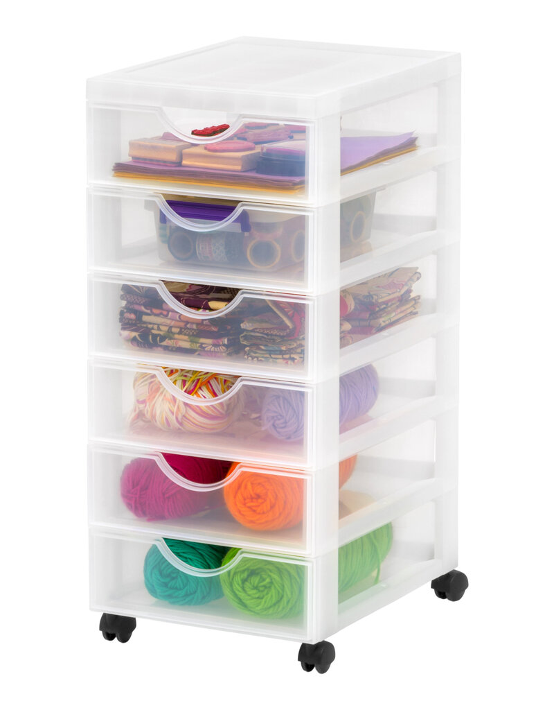 IRIS plastic opbergtoren op wielen, 6 kleine lades, wit, DDDC-360