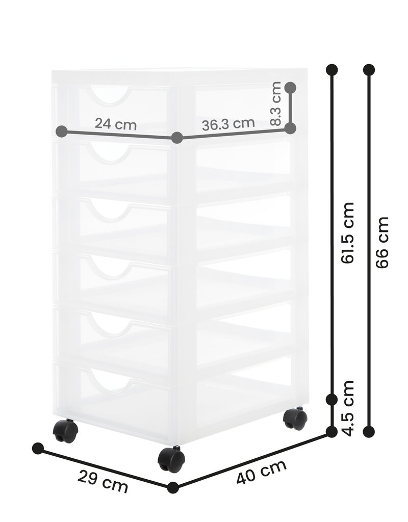 IRIS plastic opbergtoren op wielen, 6 kleine lades, wit, DDDC-360