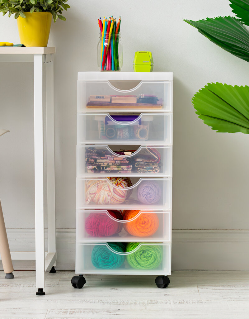 IRIS plastic opbergtoren op wielen, 6 kleine lades, wit, DDDC-360