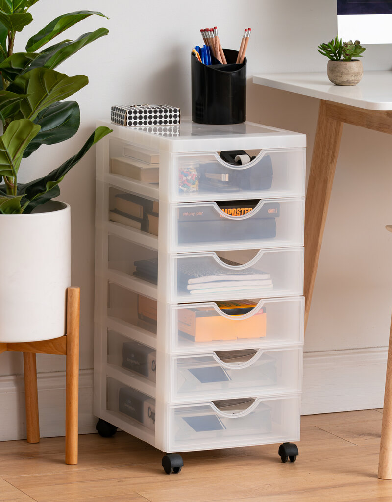 IRIS plastic opbergtoren op wielen, 6 kleine lades, wit, DDDC-360