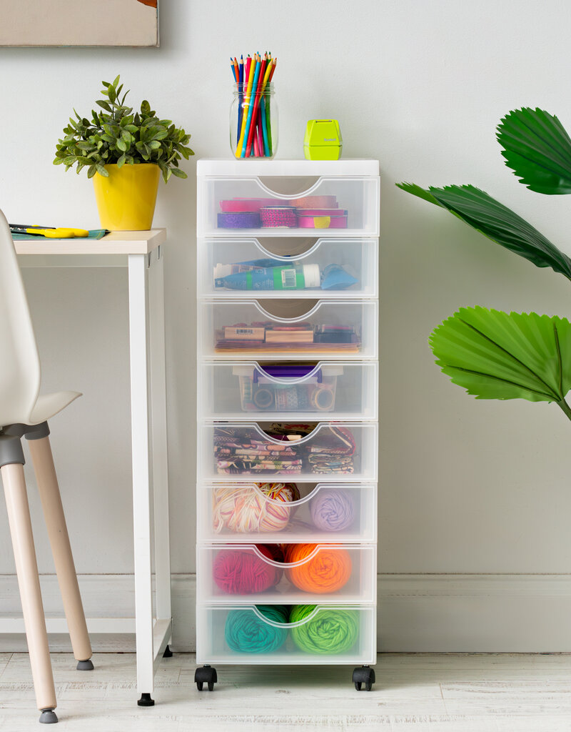 IRIS plastic opbergtoren op wielen, 8 kleine lades, wit, DDDC-380