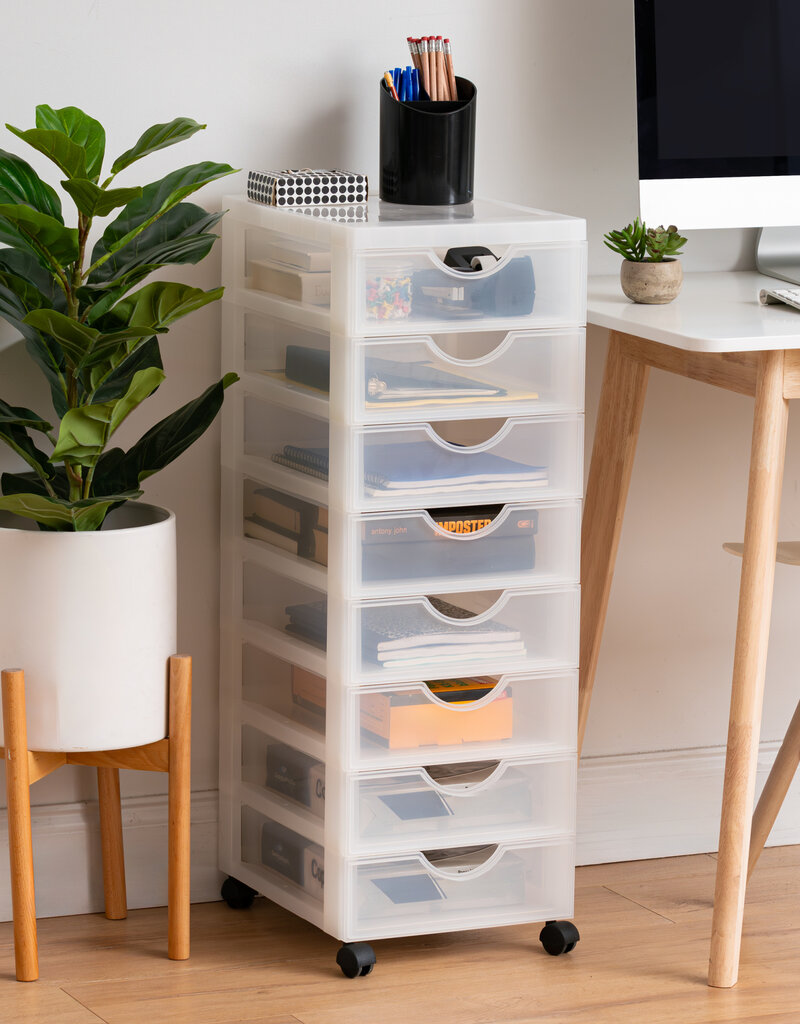 IRIS plastic opbergtoren op wielen, 8 kleine lades, wit, DDDC-380