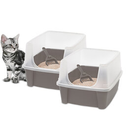 IRIS Set van 2, kattenbak, met hoge zijkanten, voor katten, CLH-12, Taupe