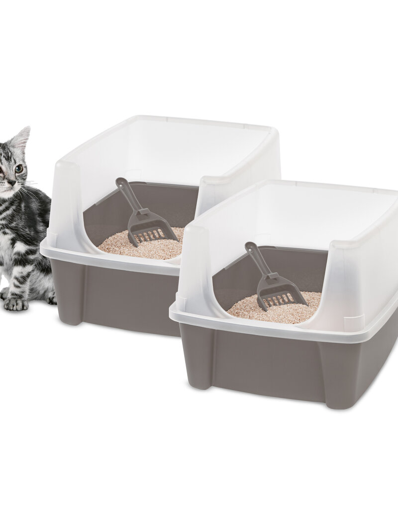 IRIS Set van 2, kattenbak, met hoge zijkanten, voor katten, CLH-12, Taupe