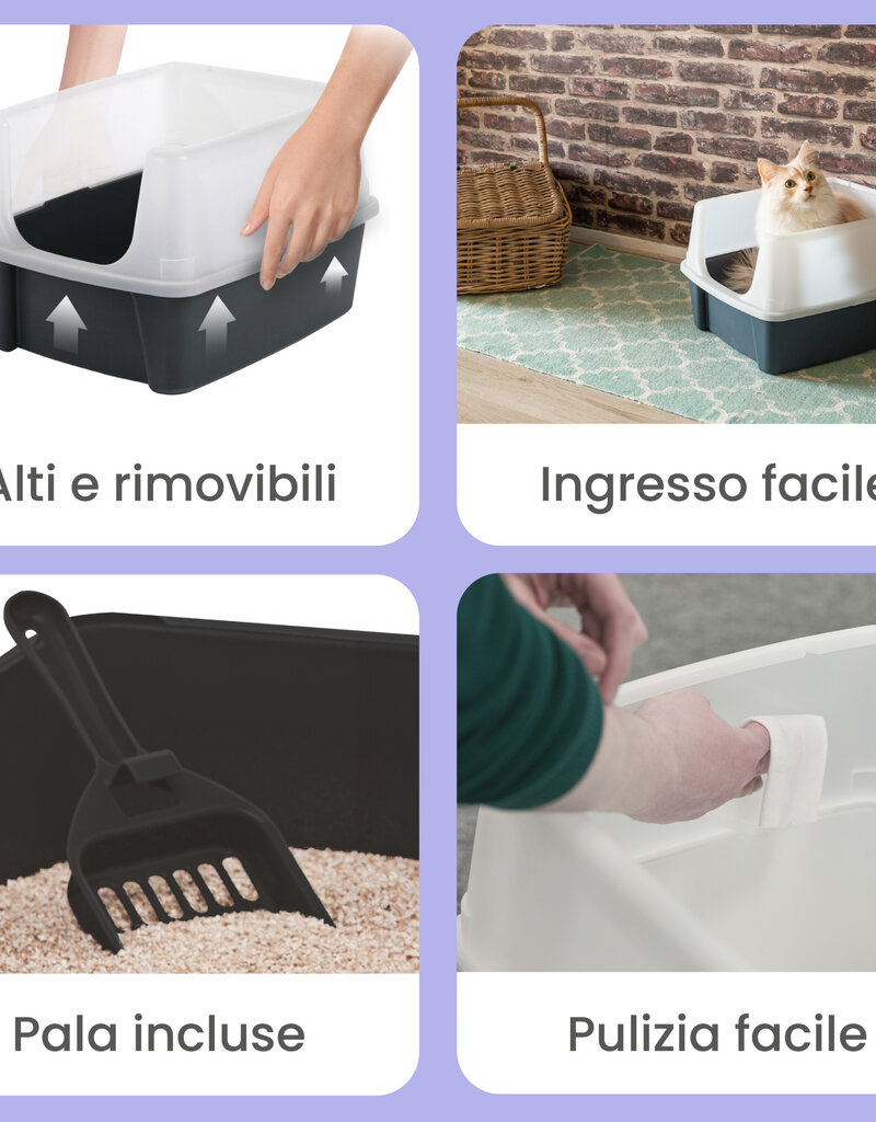 IRIS Set van 2, kattenbak, met hoge zijkanten, voor katten, CLH-12, Taupe