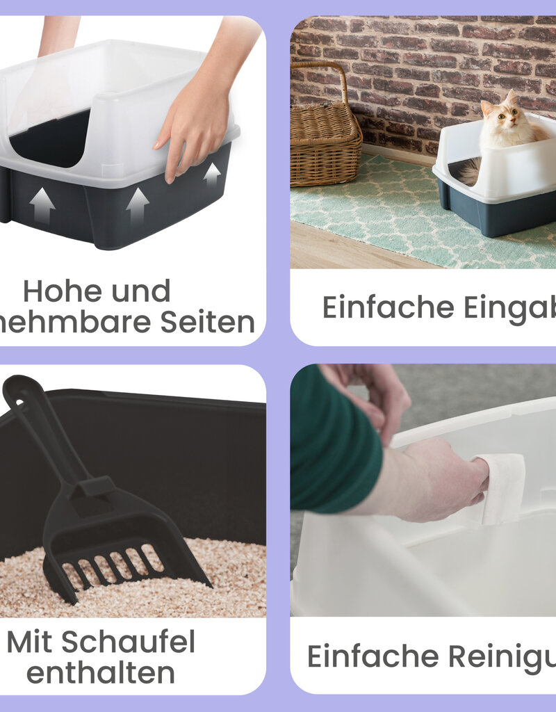 IRIS Set van 2, kattenbak, met hoge zijkanten, voor katten, CLH-12, Taupe