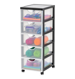 IRIS plastic storage tower on wheels, 5 medium drawers, black, DDDC-005