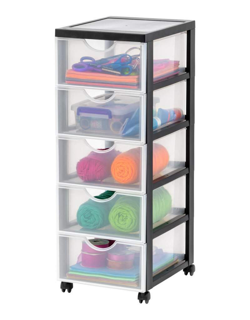 IRIS plastic opbergtoren op wielen, 5 middelgrote lades, zwart, DDDC-005