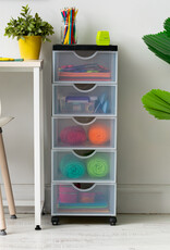 IRIS plastic opbergtoren op wielen, 5 middelgrote lades, zwart, DDDC-005