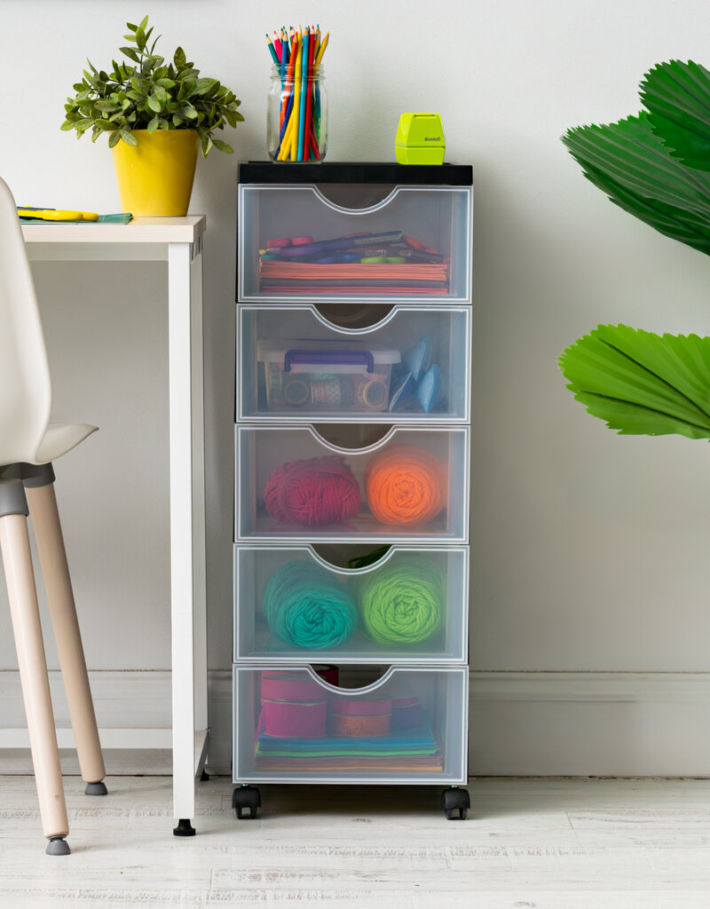 IRIS plastic opbergtoren op wielen, 5 middelgrote lades, zwart, DDDC-005