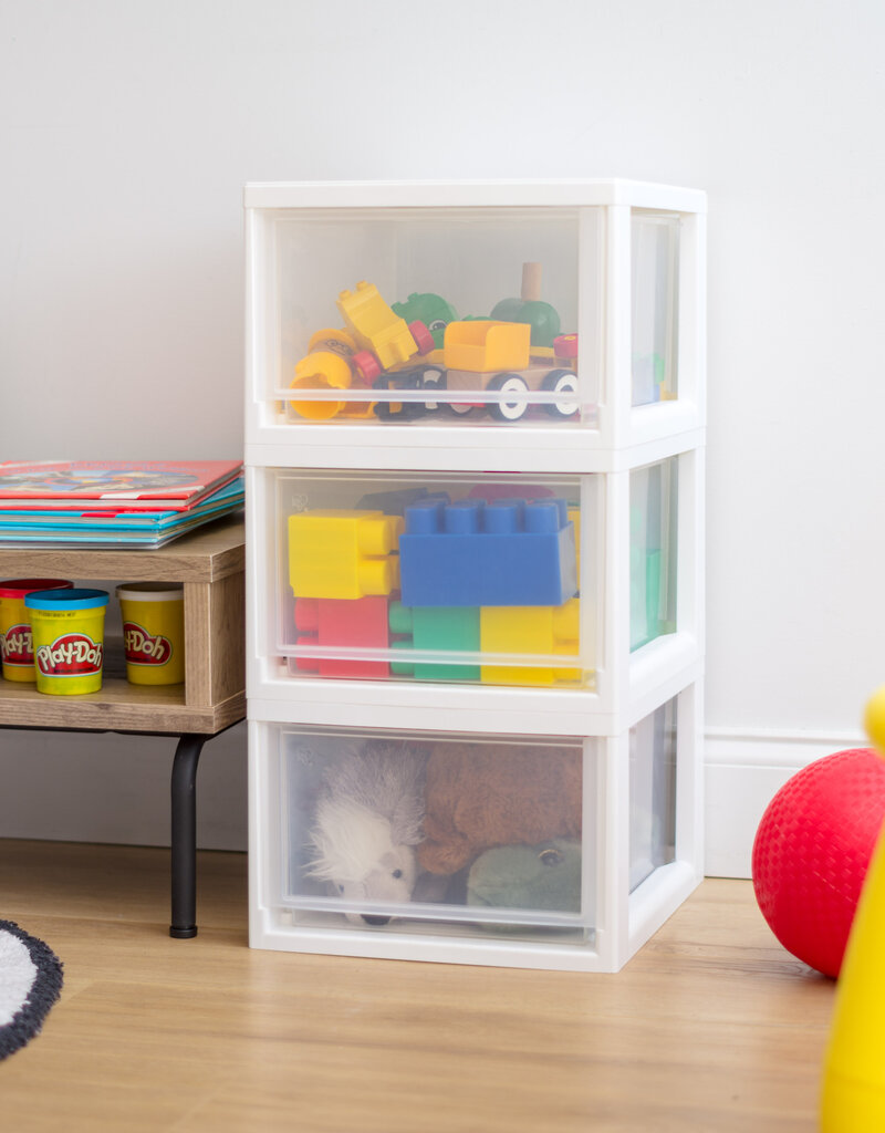 IRIS Opberglade, 13,7 L, 3-pack, Wit, stapelbaar, Doorzichtig, voor Snacks, Medicijnen, Schrijfwaren, MSD-2