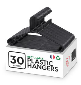 IRIS Plastic Hangers, Set van 30 kledinghangers, Zwart, BPA-vrij, Kasten, Dikke, Resistent, CHM-39