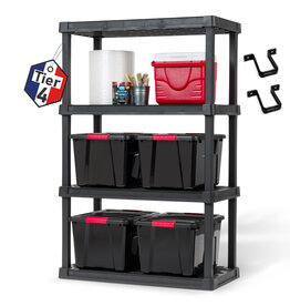 IRIS large durable plastic storage shelf, 320 kg capacity, black, easy to assemble, 4 levels, PRS-XL4