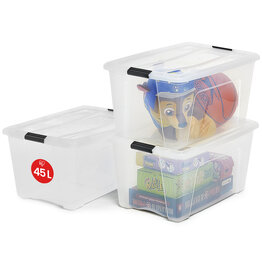 IRIS Plastic Opbergdoos met deksel, 45L, Set van 3, Doorzichtig, NTB-45