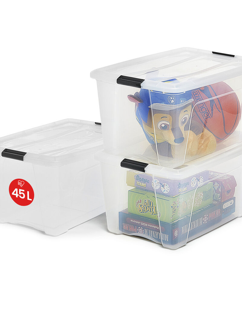IRIS Plastic Opbergdoos met deksel, 45L, Set van 3, Doorzichtig, NTB-45