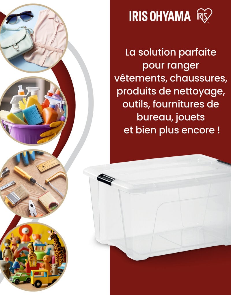 IRIS Plastic Opbergdoos met deksel, 45L, Set van 3, Doorzichtig, NTB-45