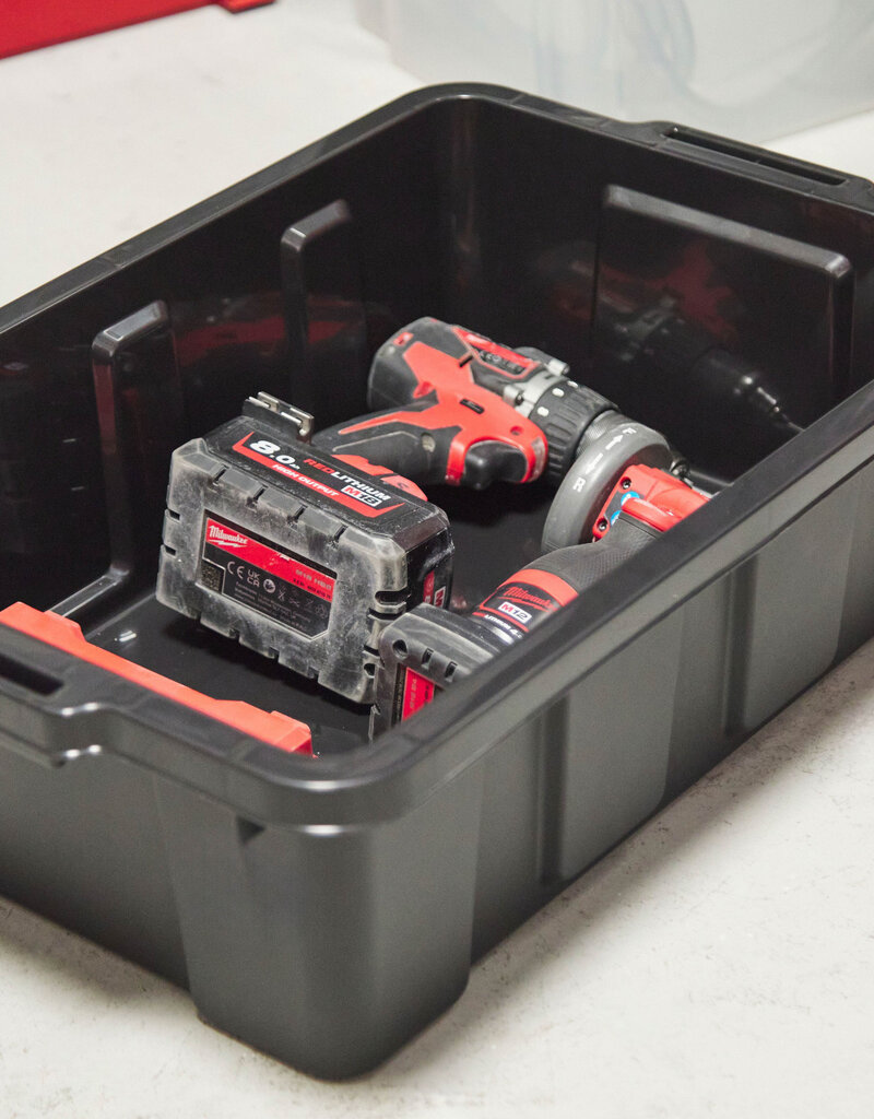 IRIS opslagkoffer met zwaar deksel, 25L, Pak van 6, Rood, DDSKT-230