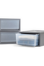 IRIS stapelbare plastic lades voor kleding, 32L, set van 3, donkergrijs, voor kast, slaapkamer, BC-NS-500