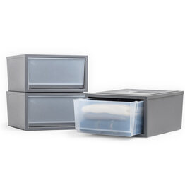 IRIS stapelbare plastic lades voor kleding, 32L, set van 3, donkergrijs, voor kast, slaapkamer, BC-NS-500