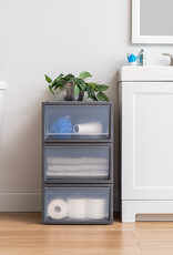 IRIS stapelbare plastic lades voor kleding, 32L, set van 3, donkergrijs, voor kast, slaapkamer, BC-NS-500