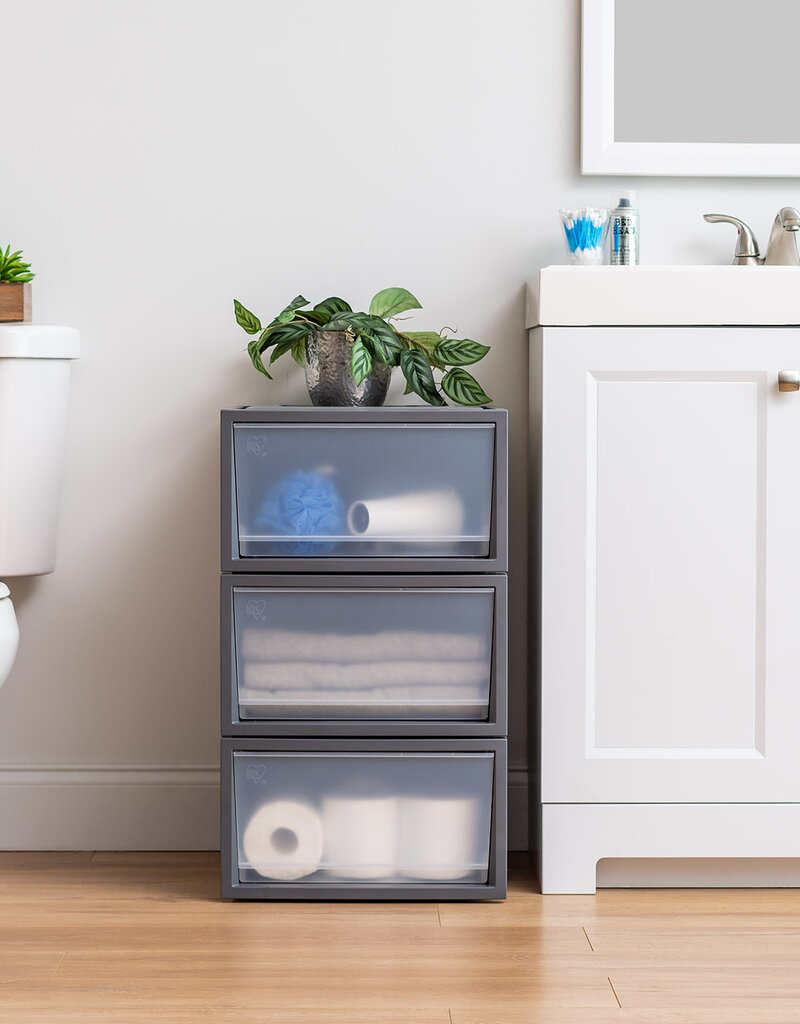IRIS stapelbare plastic lades voor kleding, 32L, set van 3, donkergrijs, voor kast, slaapkamer, BC-NS-500