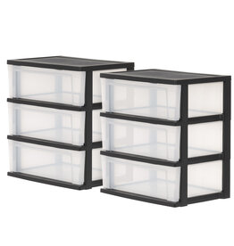 IRIS large plastic storage tower, 2 towers, 34L per drawer, black, for office, garage, bedroom