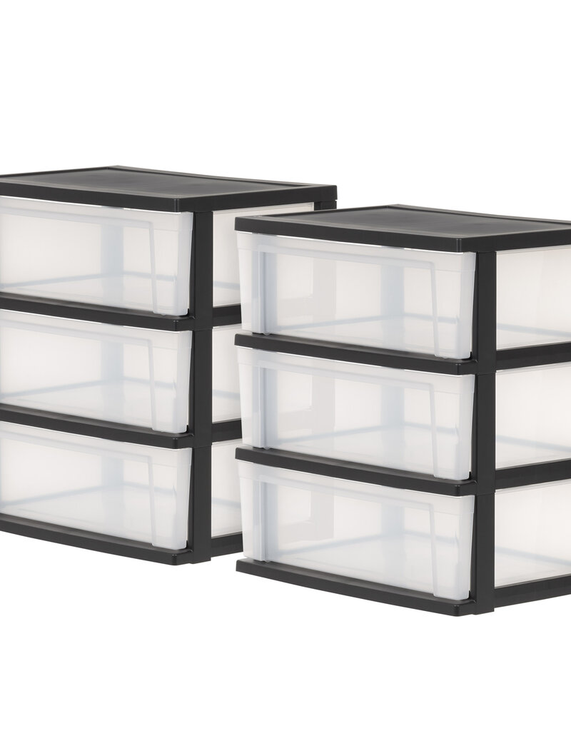 IRIS grote plastic opslagtoren, 2 torens, 34L per lade, zwart, voor kantoor, garage, slaapkamer