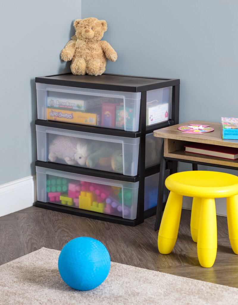 IRIS grote plastic opslagtoren, 2 torens, 34L per lade, zwart, voor kantoor, garage, slaapkamer