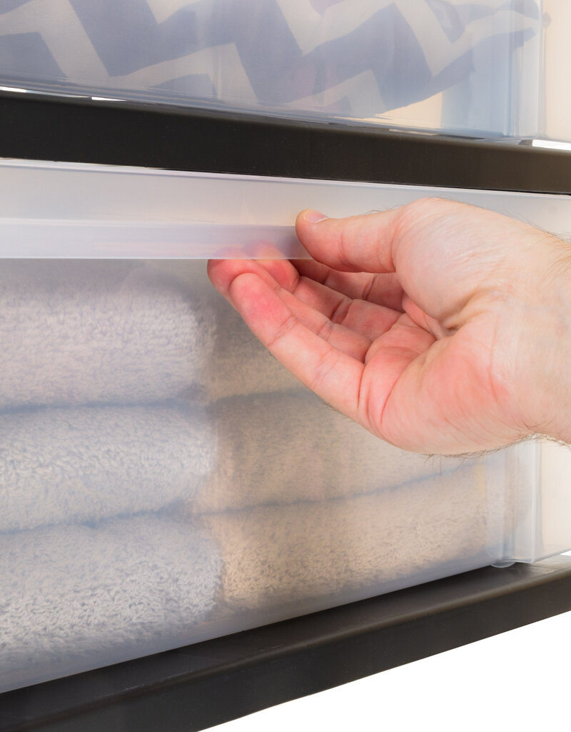 IRIS grote plastic opslagtoren, 2 torens, 34L per lade, zwart, voor kantoor, garage, slaapkamer