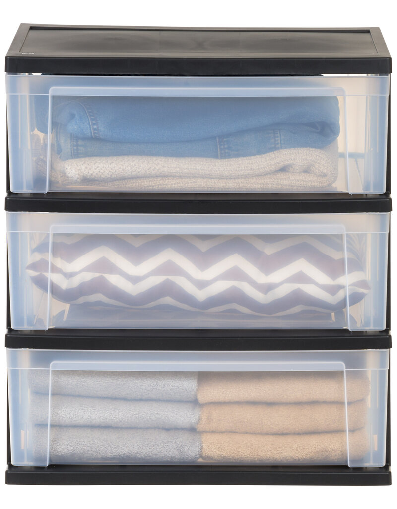 IRIS grote plastic opslagtoren, 2 torens, 34L per lade, zwart, voor kantoor, garage, slaapkamer