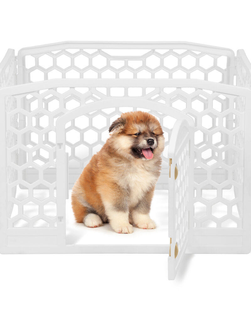 IRIS binnen- en buitenspeelren voor honden, 4 panelen, bijtbestendig, H58cm, wit, plastic, CI-584HC